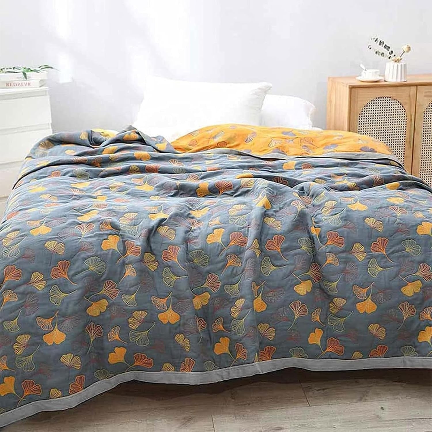 Omkeerbare Ginkgo Leaf Quilt deken - Stijlvolle Lichtgewicht Home Deken