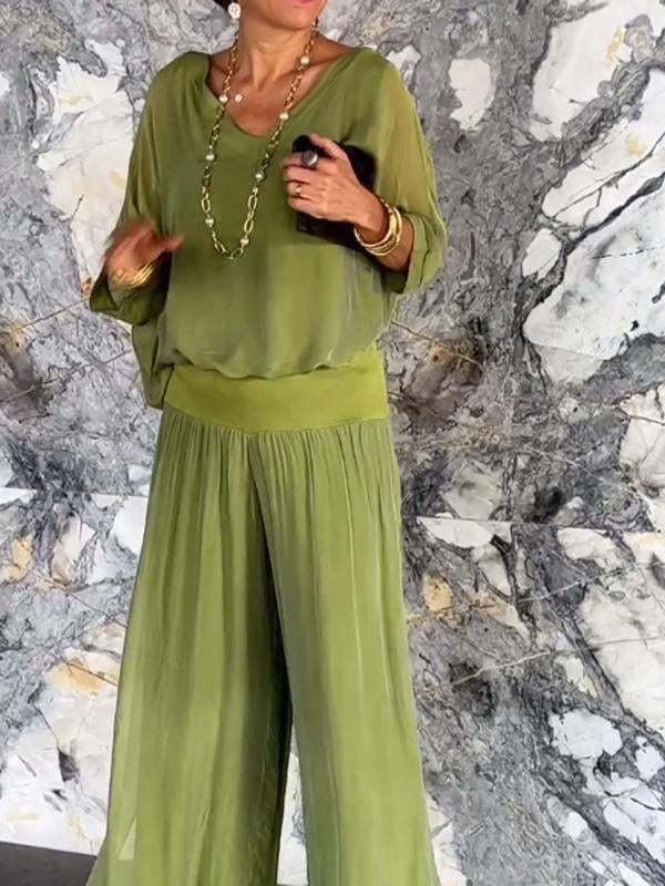 Ineke | Tweedelige set dames met wijde broek - view 10