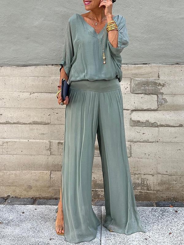 Ineke | Tweedelige set dames met wijde broek - view 12