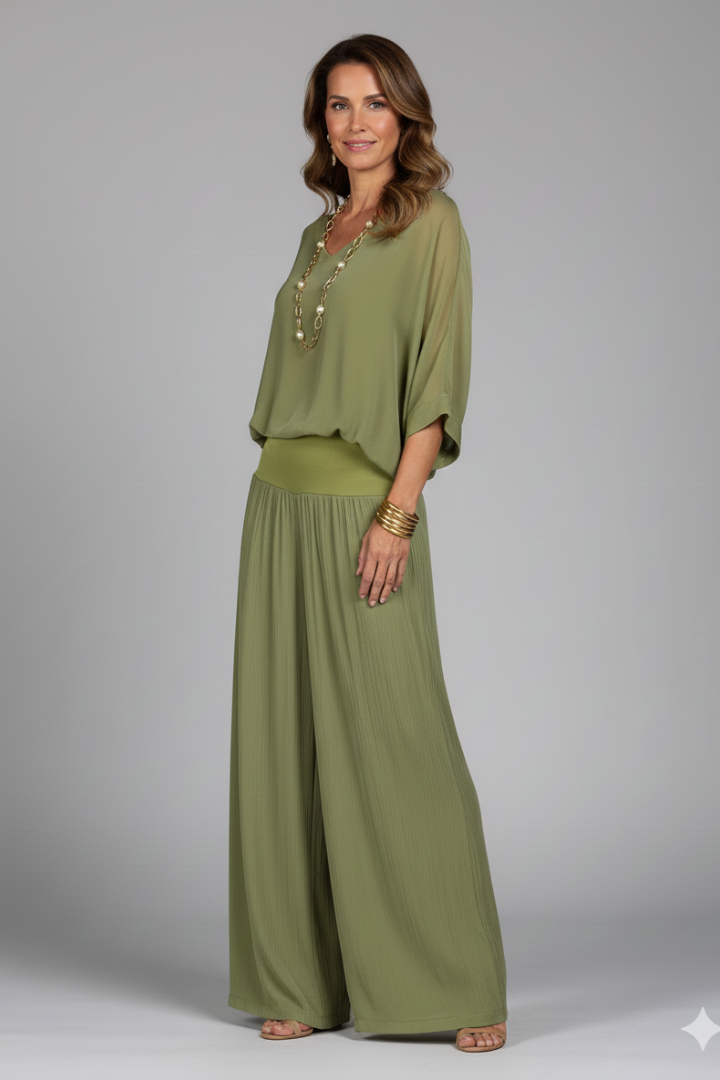 Ineke | Tweedelige set dames met wijde broek - view 8