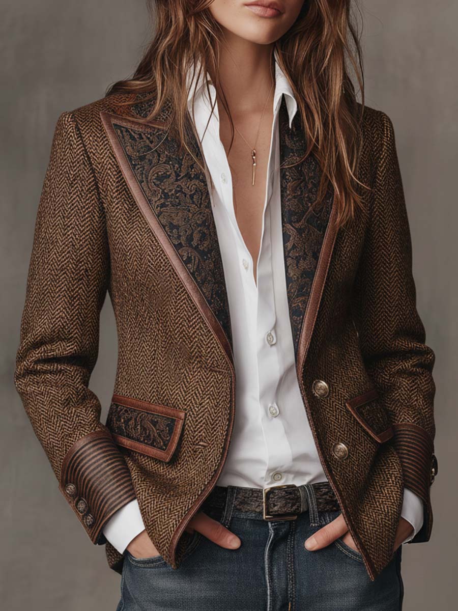Inge | Getailleerde tweed blazer voor dames - Bruin