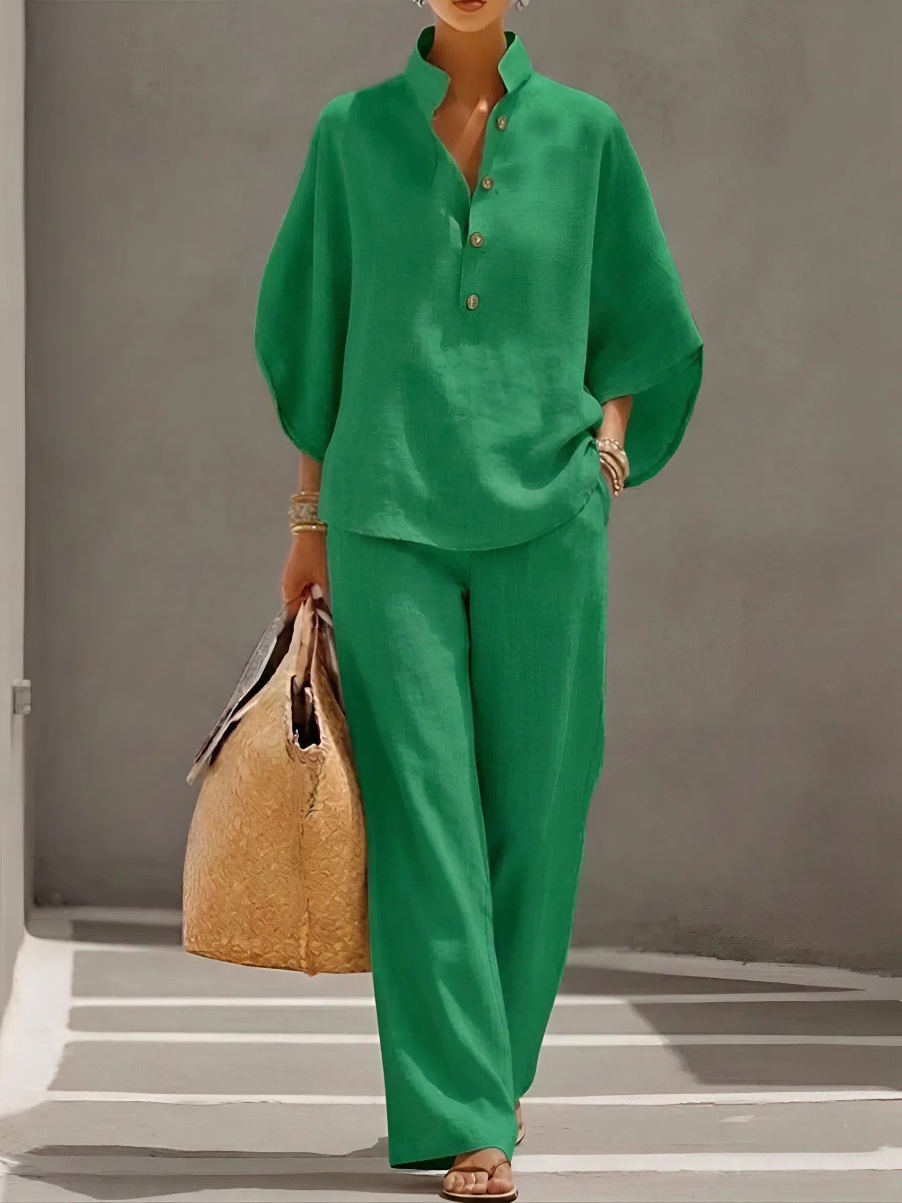 Inge | Tweedelige set met wijde broek voor dames - Groen