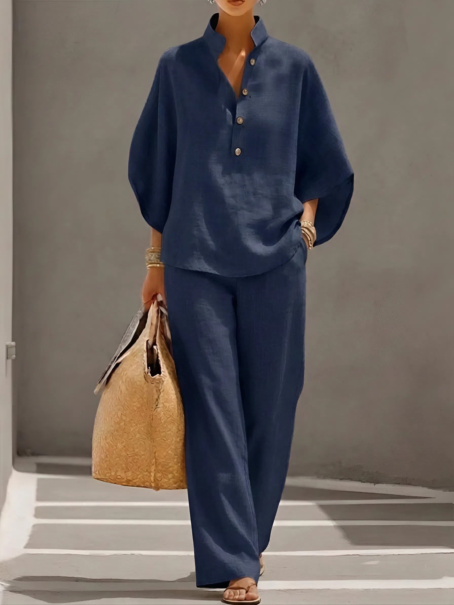 Inge | Tweedelige set met wijde broek voor dames - Marineblauw