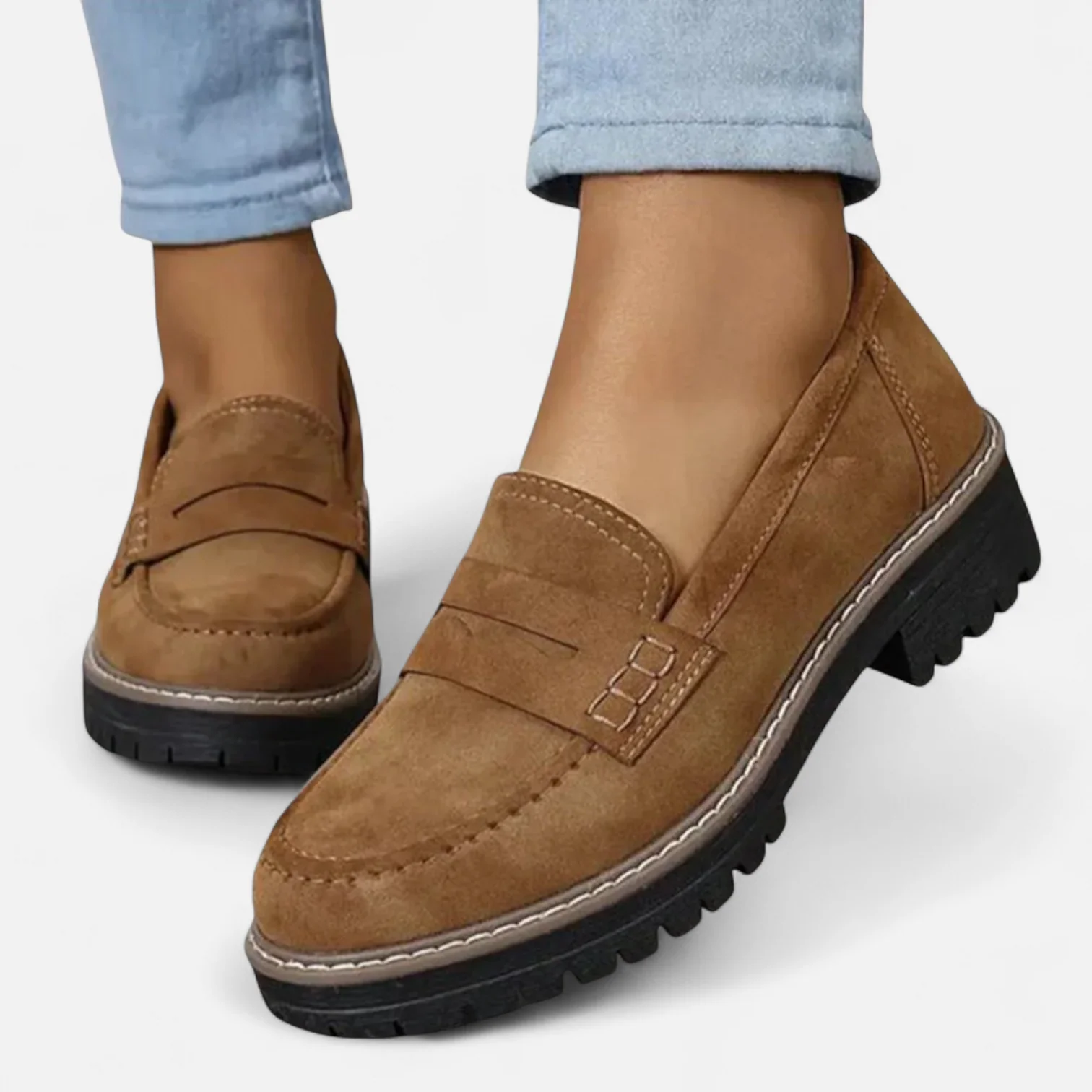 Ingrid | Loafers voor dames met blokhak - Bruin