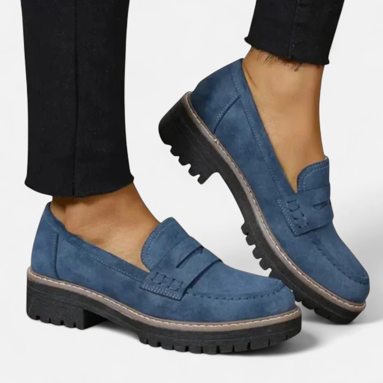 Ingrid | Loafers voor dames met blokhak - Marineblauw