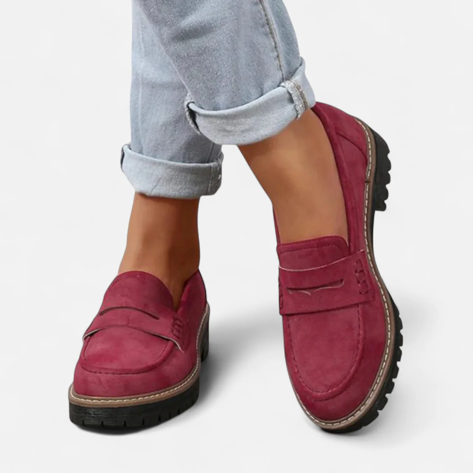Ingrid | Loafers voor dames met blokhak - Rood