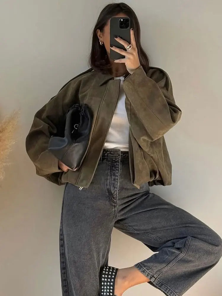 Irene | Oversized suède bomberjack voor dames - view 7