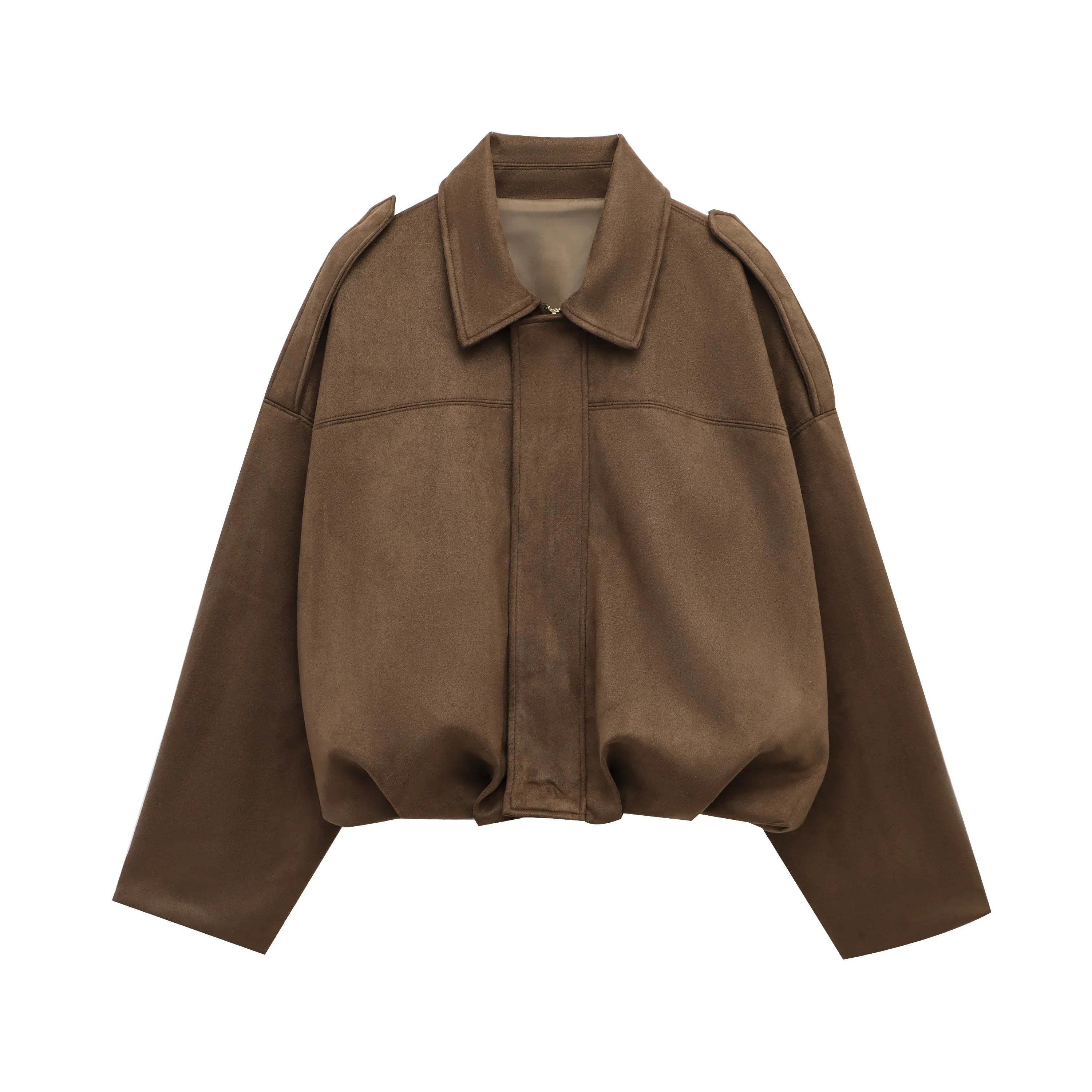 Irene | Oversized suède bomberjack voor dames - Bruin