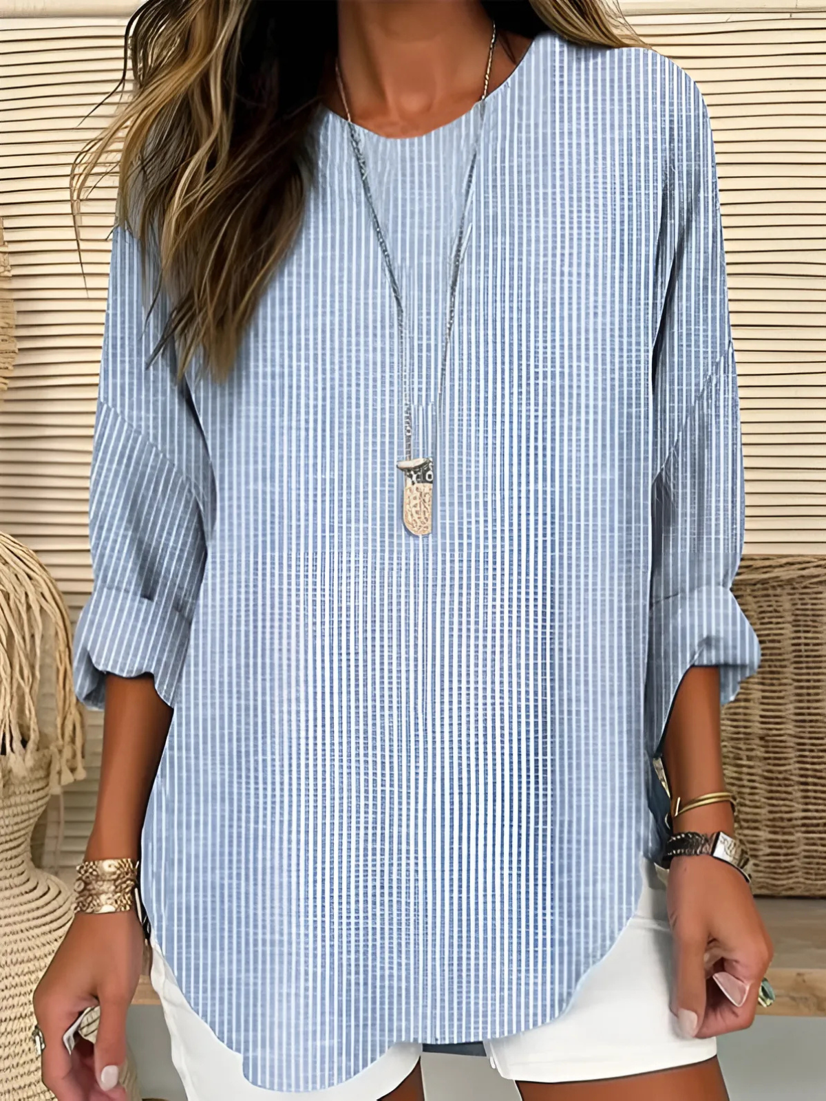 Isa | Gestreepte blouse voor dames met lange mouwen - Blauw