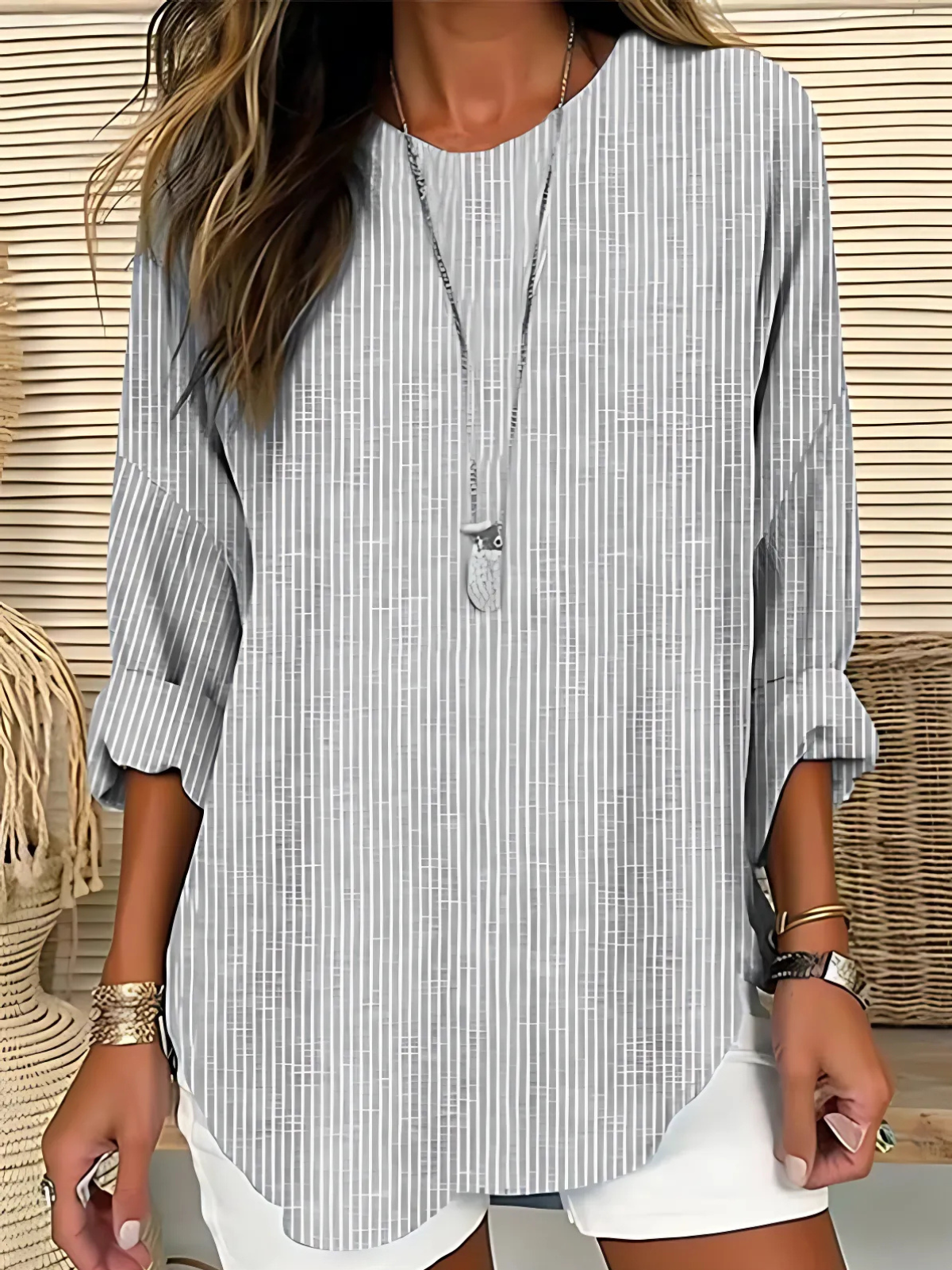 Isa | Gestreepte blouse voor dames met lange mouwen - Grijs