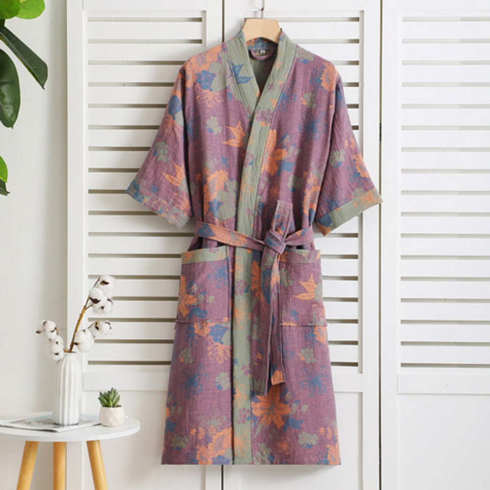 Isa | Katoenen badjas voor dames met bloemenprint - Paars