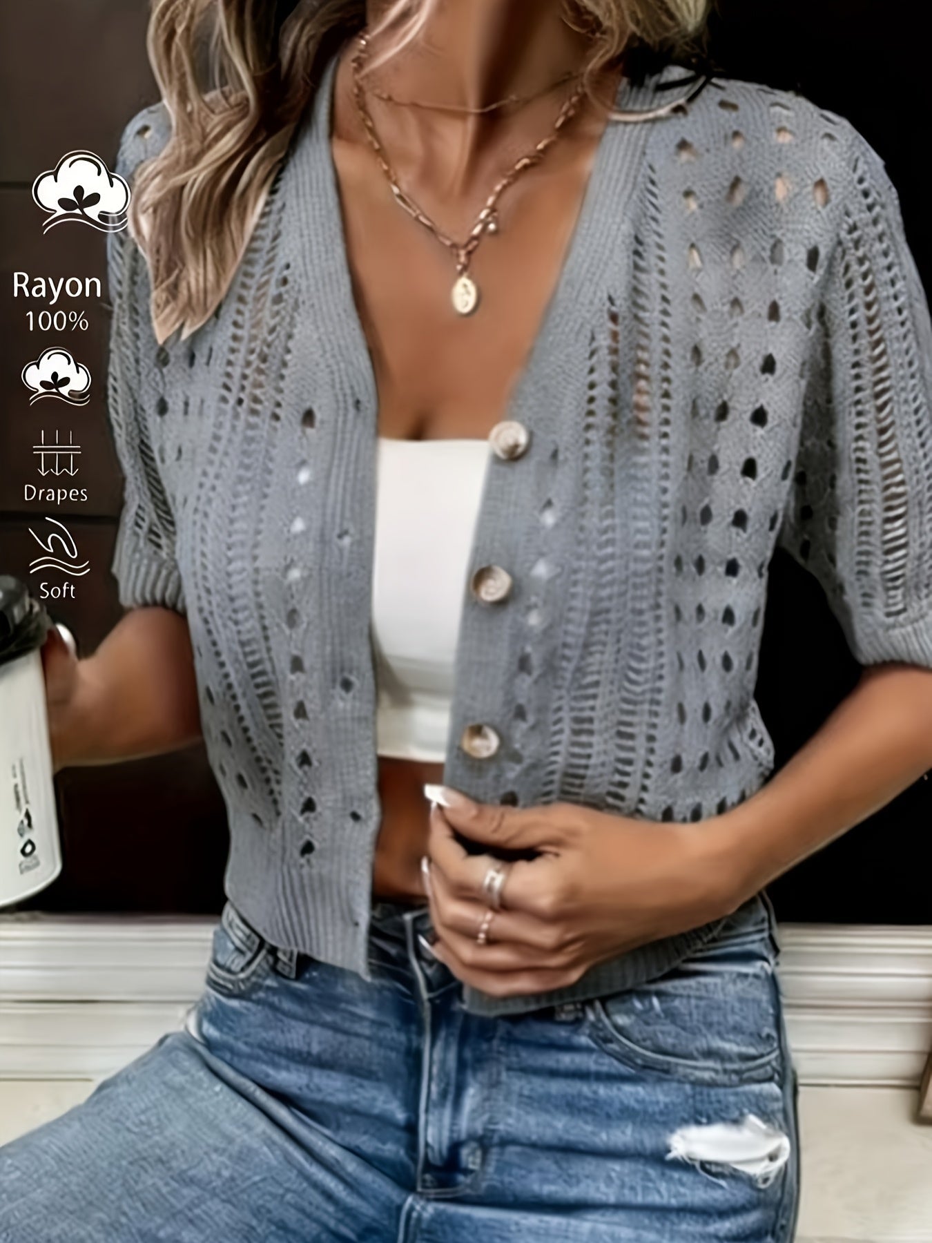 Isabel | Opengebreid vest met korte mouw voor dames - view 19