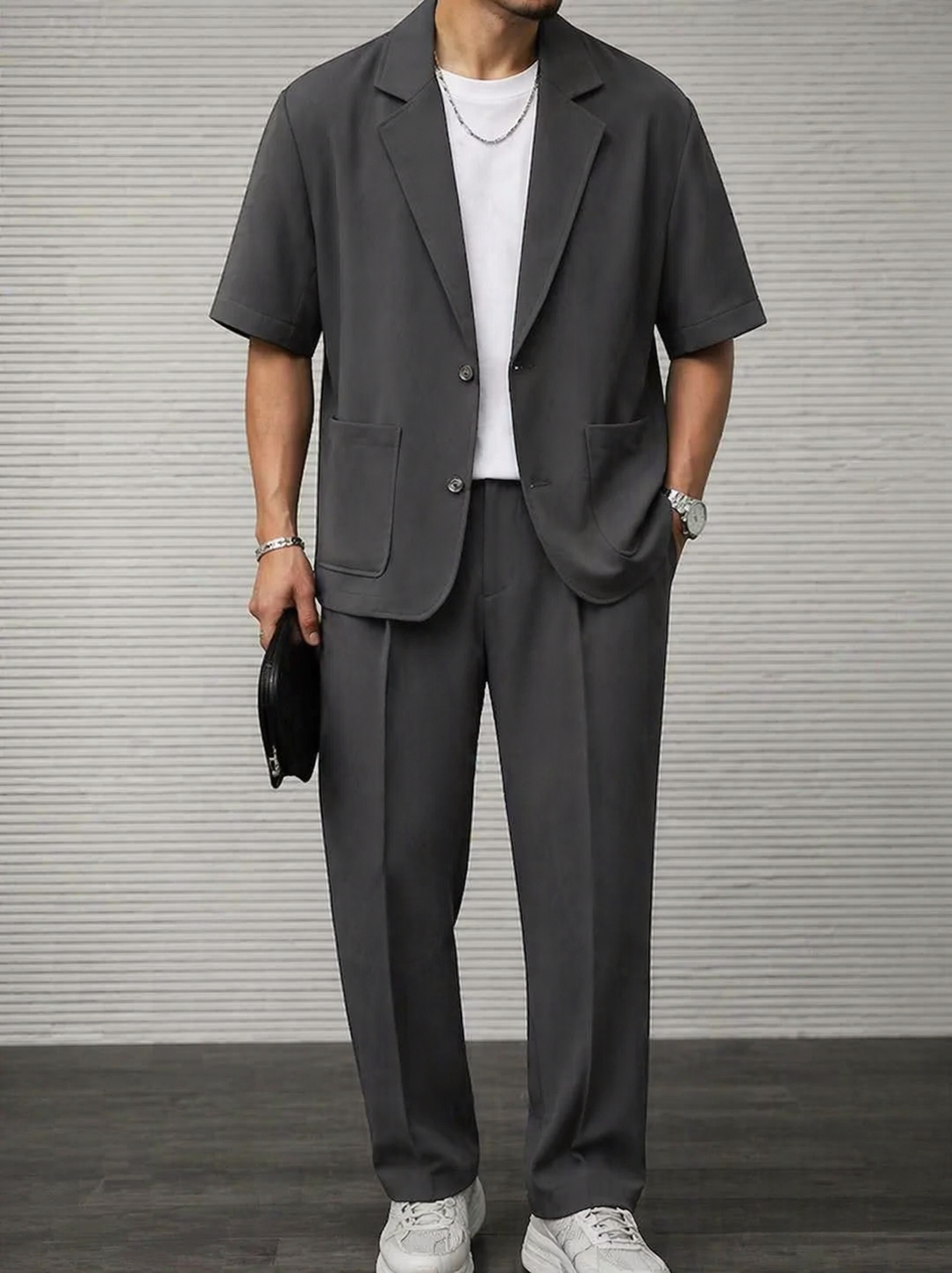 Jacob | Colbert en pantalon set met korte mouw - grijs