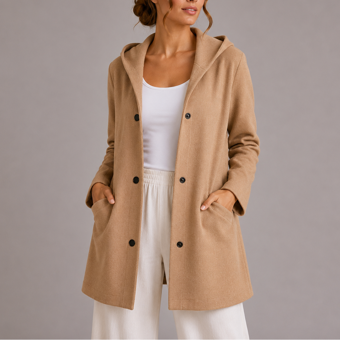 Janneke | Damesvest met capuchon en zakken - Beige
