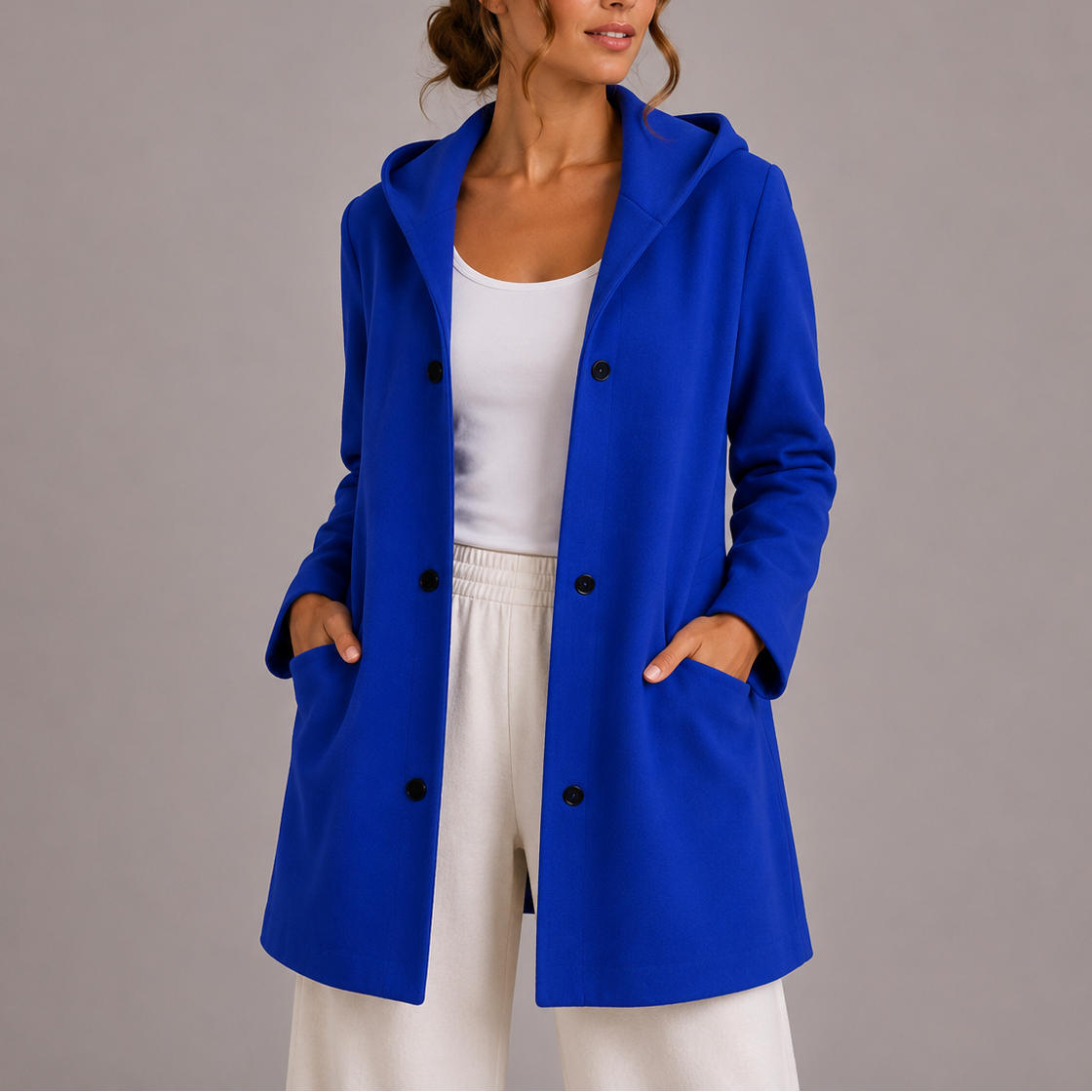 Janneke | Damesvest met capuchon en zakken - Blauw