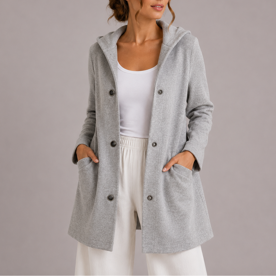 Janneke | Damesvest met capuchon en zakken - Grijs