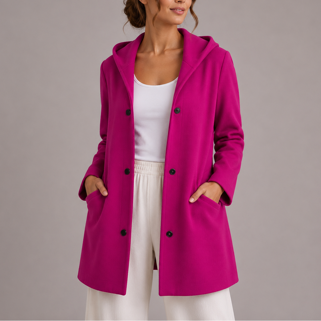 Janneke | Damesvest met capuchon en zakken - Roze