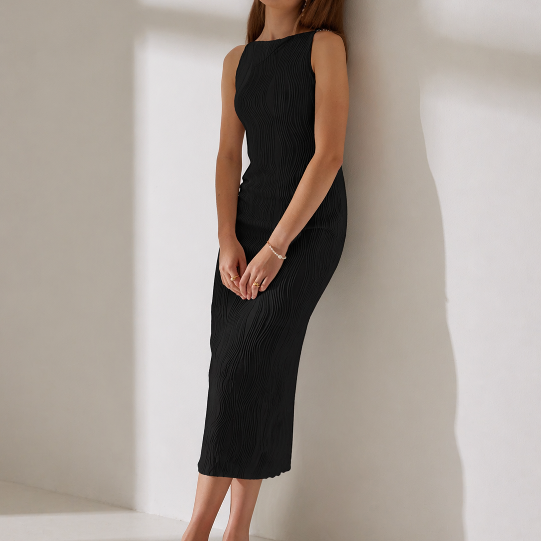 Janneke | Mouwloze midi-jurk voor dames - Zwart