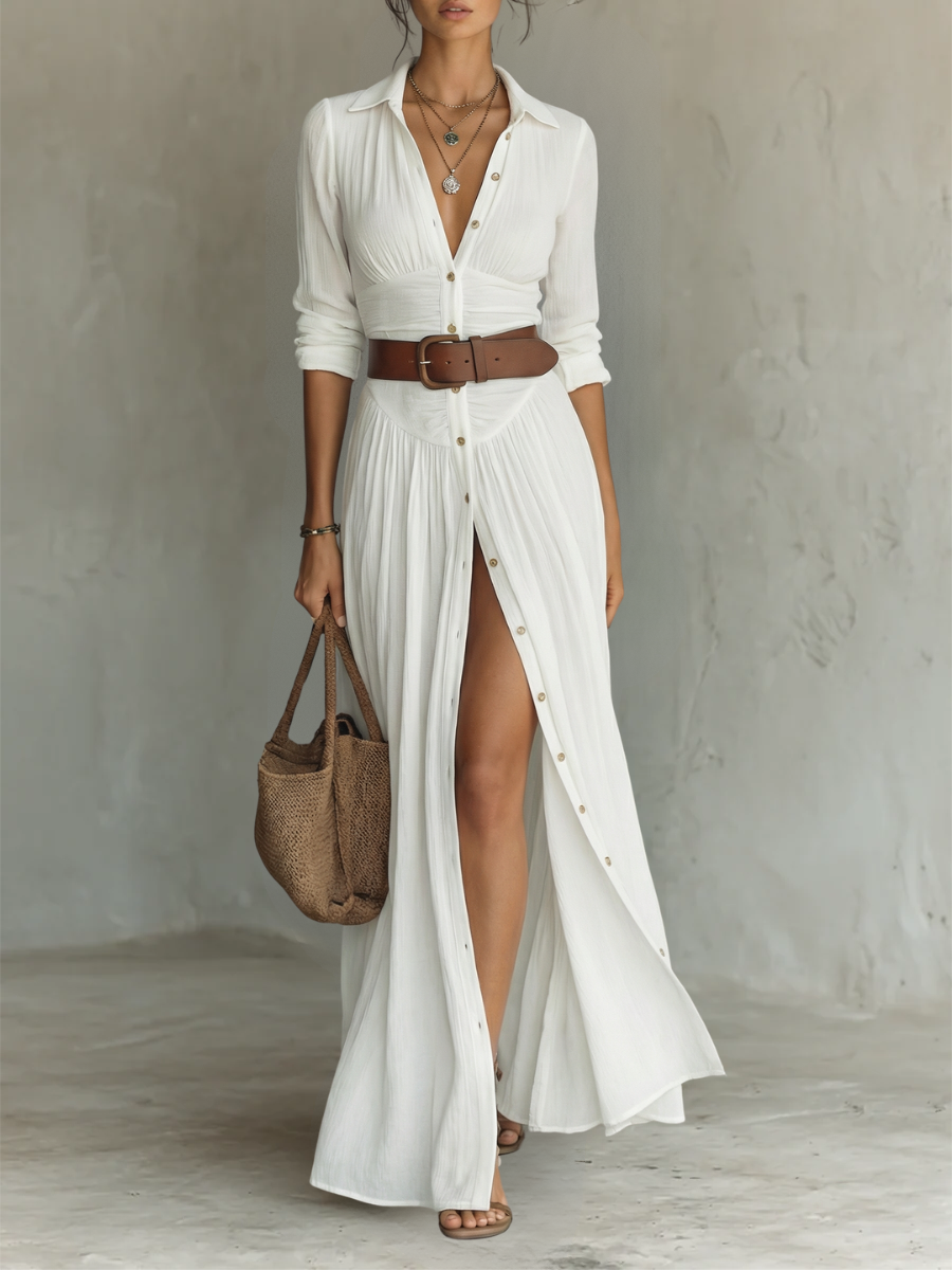 Jantine | Maxi blousejurk met lange mouwen voor dames - Wit