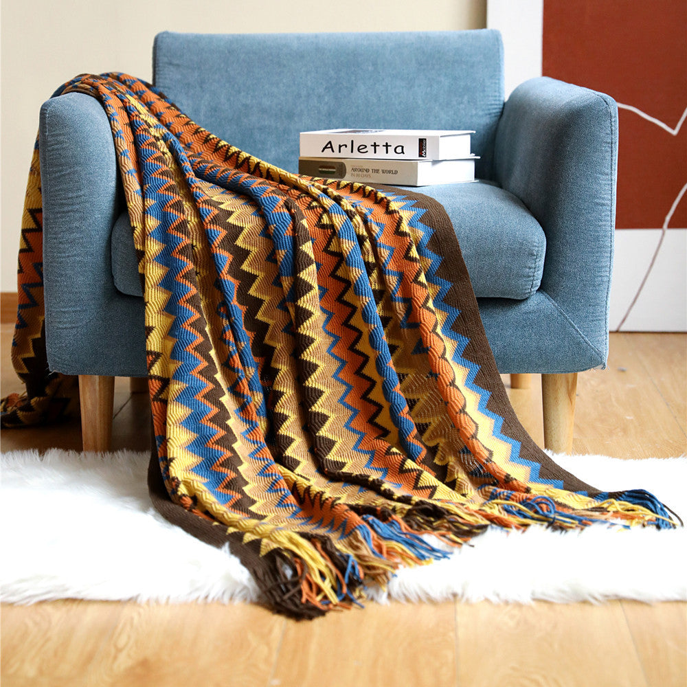 Jelte | Gebreide boho plaid met franjes - Multicolor