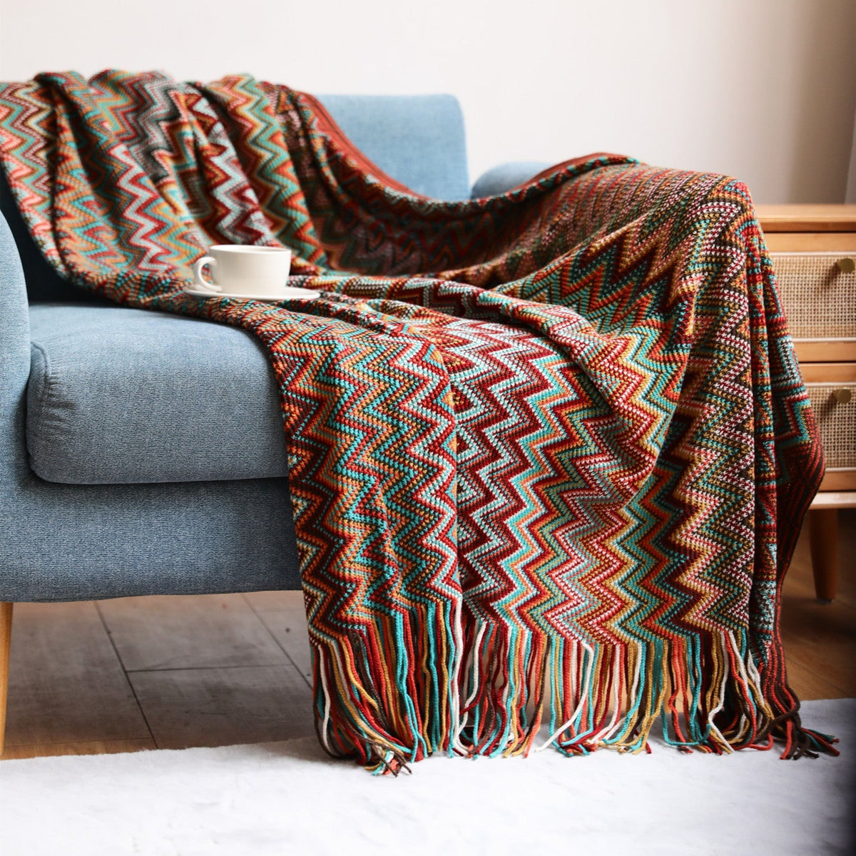 Jelte | Gebreide boho plaid met franjes - Rood