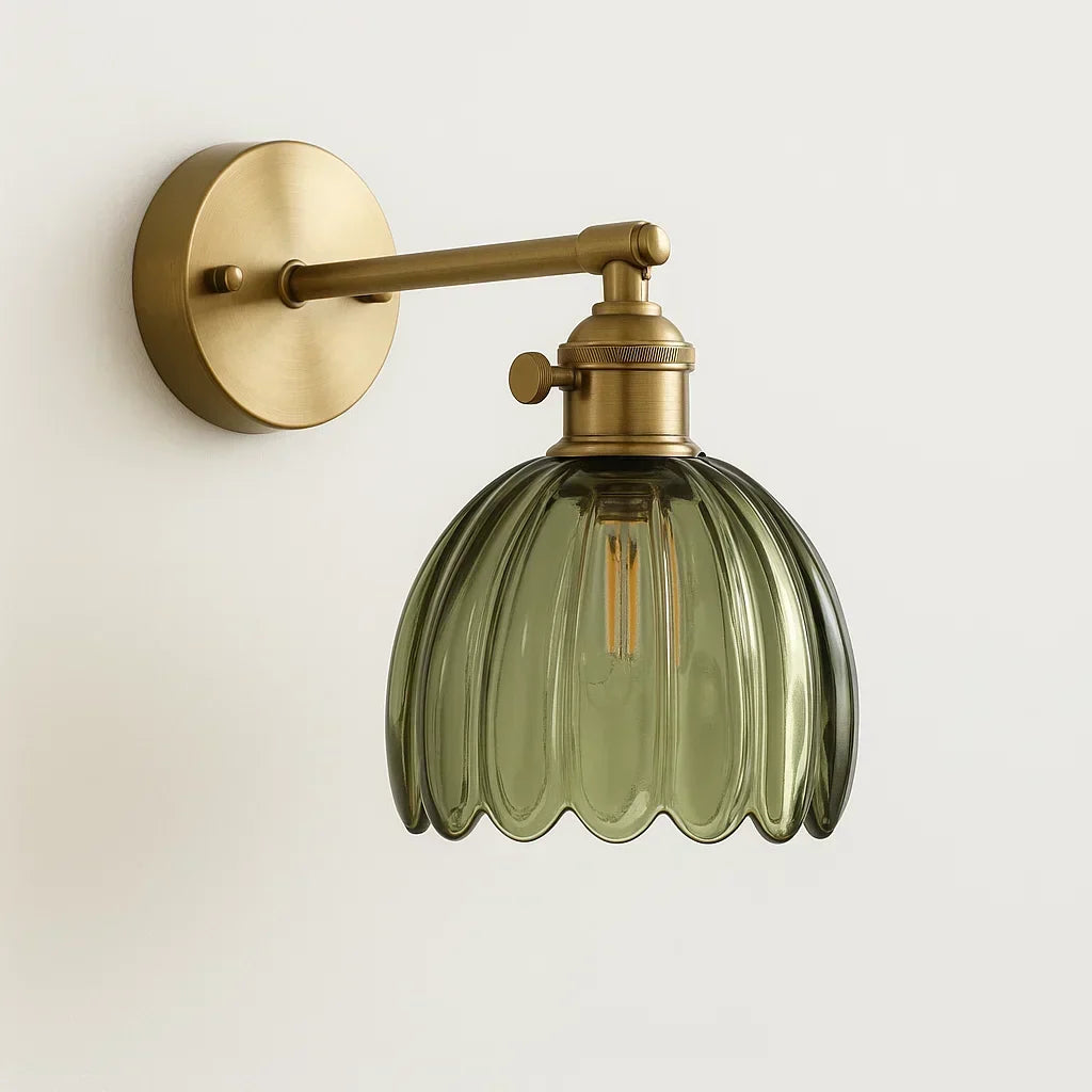 Jelte | Retro wandlamp met tulpvormige glazen kap - Groen