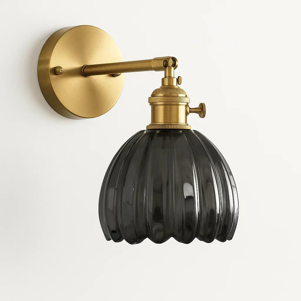 Jelte | Retro wandlamp met tulpvormige glazen kap - Rookgrijs