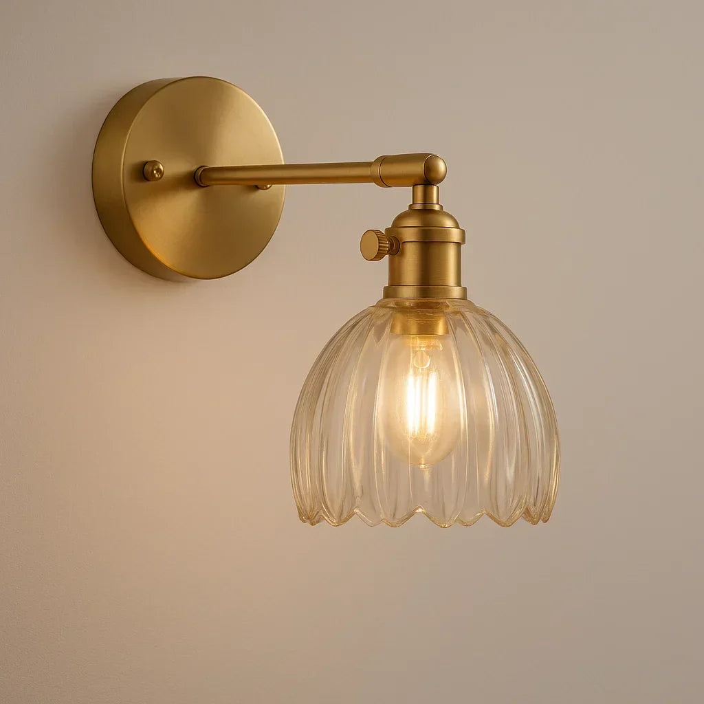 Jelte | Retro wandlamp met tulpvormige glazen kap - Transparant
