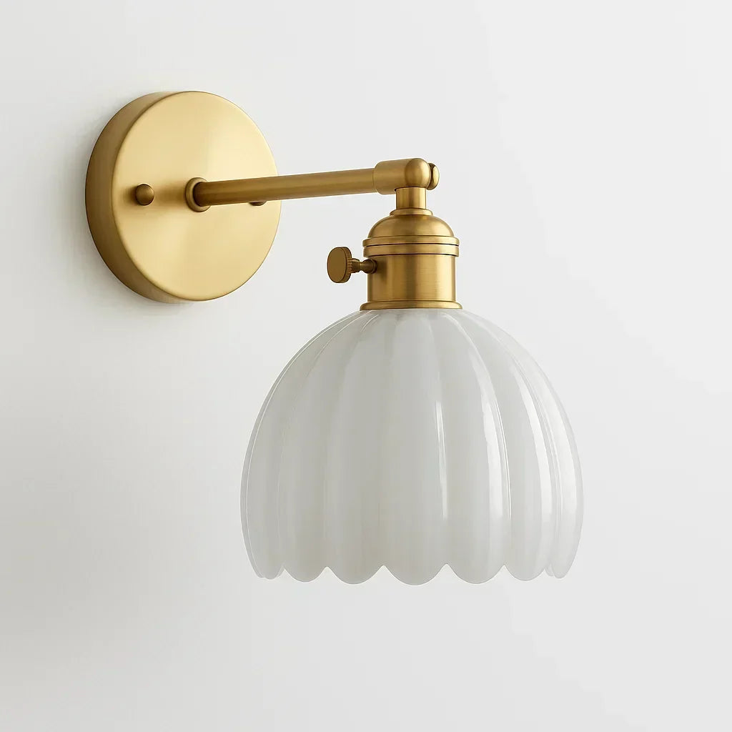 Jelte | Retro wandlamp met tulpvormige glazen kap - Wit