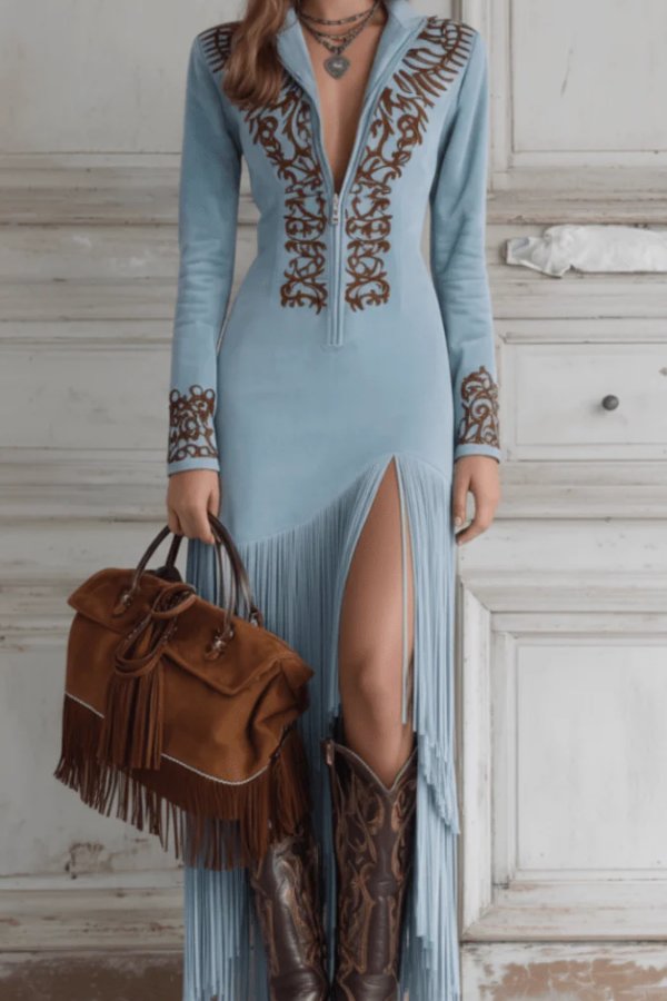 Johanna | Boho maxi jurk met franjes - view 5
