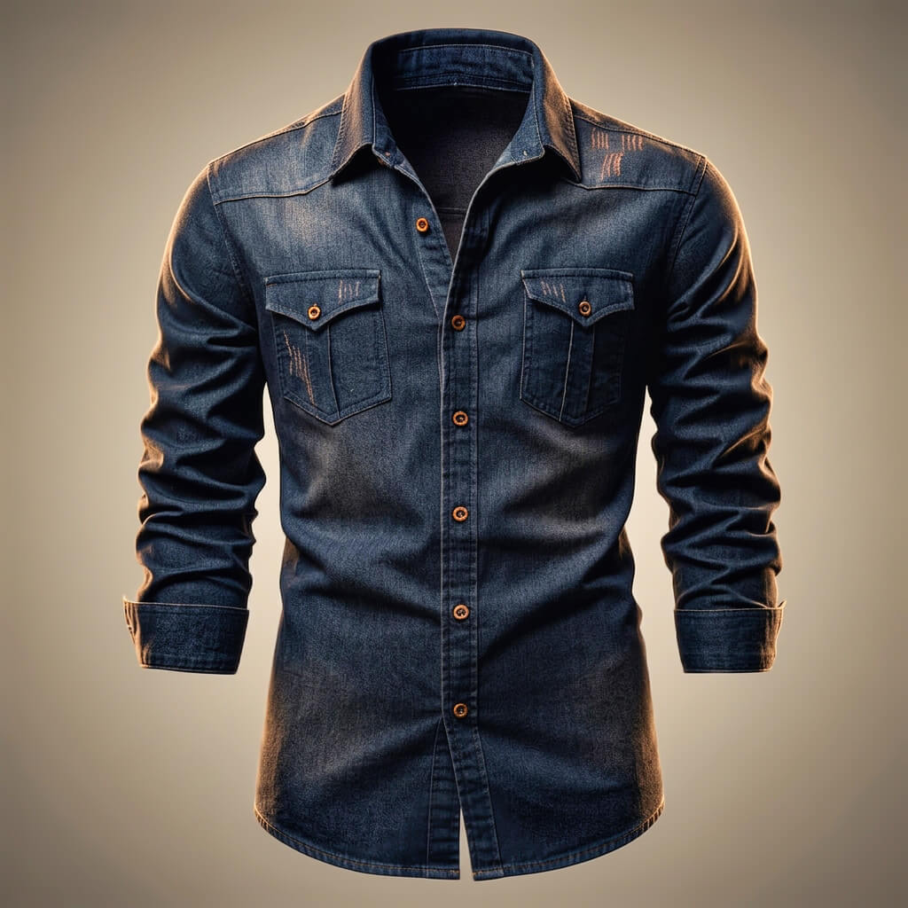 Johannes | Denim overhemd voor heren met lange mouw - Donkerblauw
