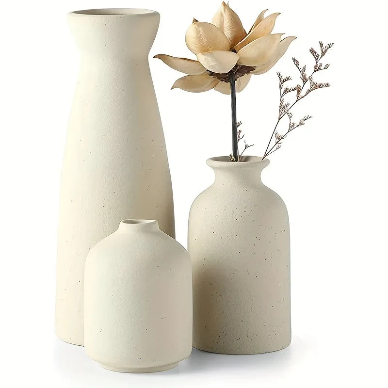 Johannes | Keramische vazen set van 3 voor droogbloemen - Beige
