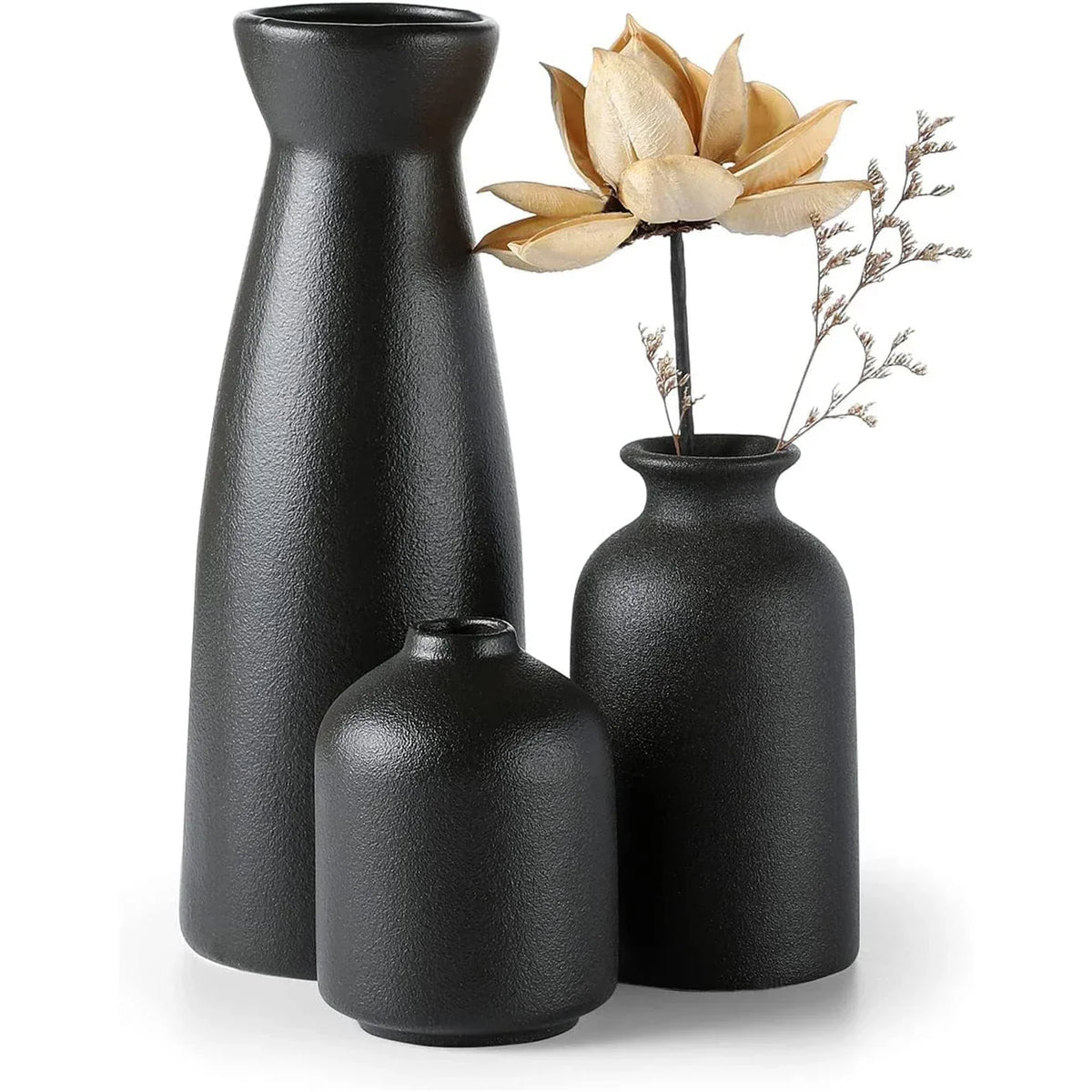 Johannes | Keramische vazen set van 3 voor droogbloemen - Zwart