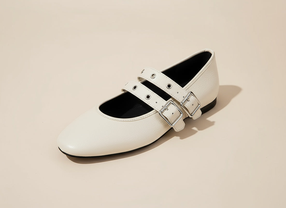 Jolijn | Mary Jane ballerina's met dubbele gesp - Beige