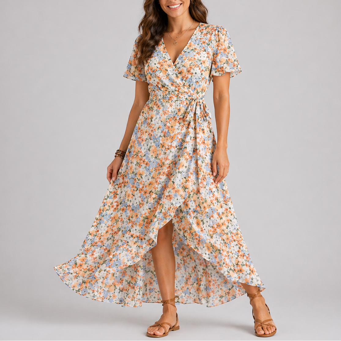 Jolijn | Zomerse midi jurk met bloemenprint - Geel