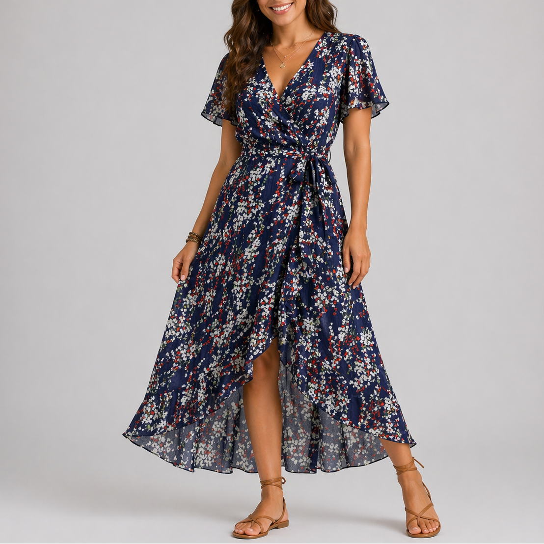 Jolijn | Zomerse midi jurk met bloemenprint - Marine
