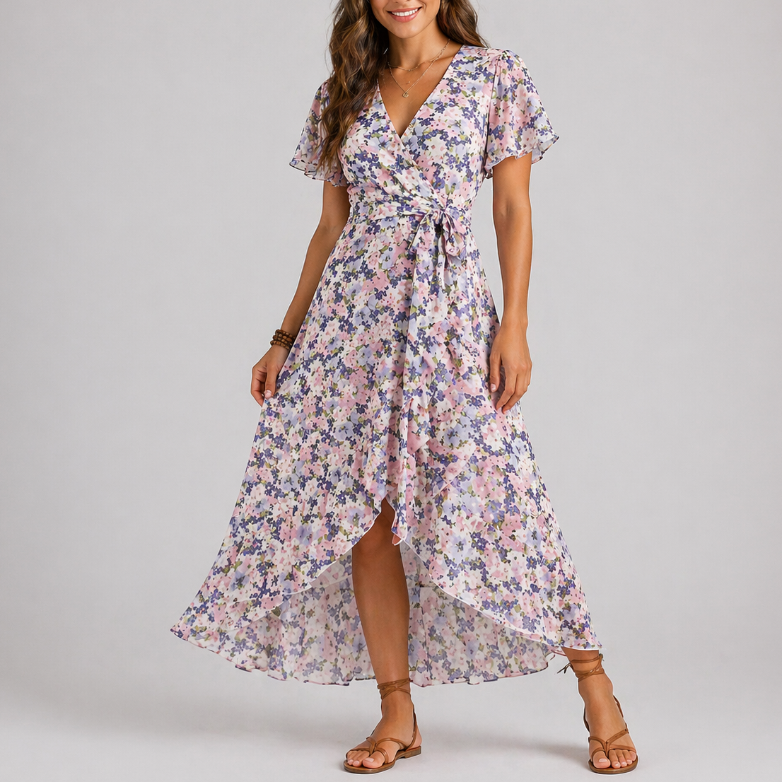 Jolijn | Zomerse midi jurk met bloemenprint - Wit