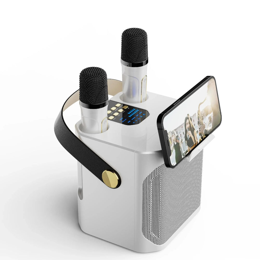 Joost | Draagbare karaoke speaker met twee microfoons - Wit