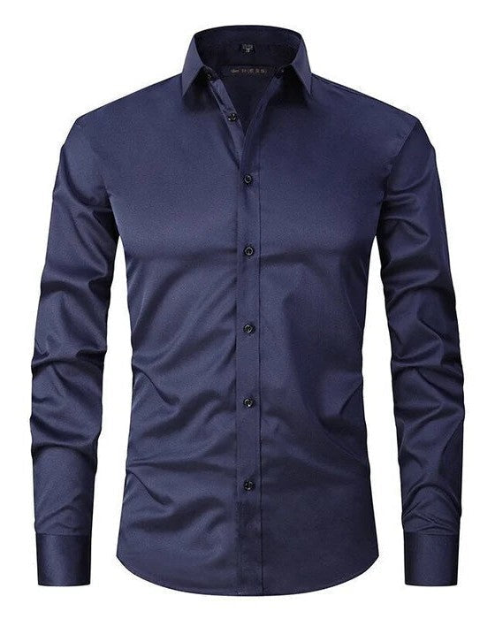 Jort | Strijkvrij slim fit overhemd voor heren - Marineblauw