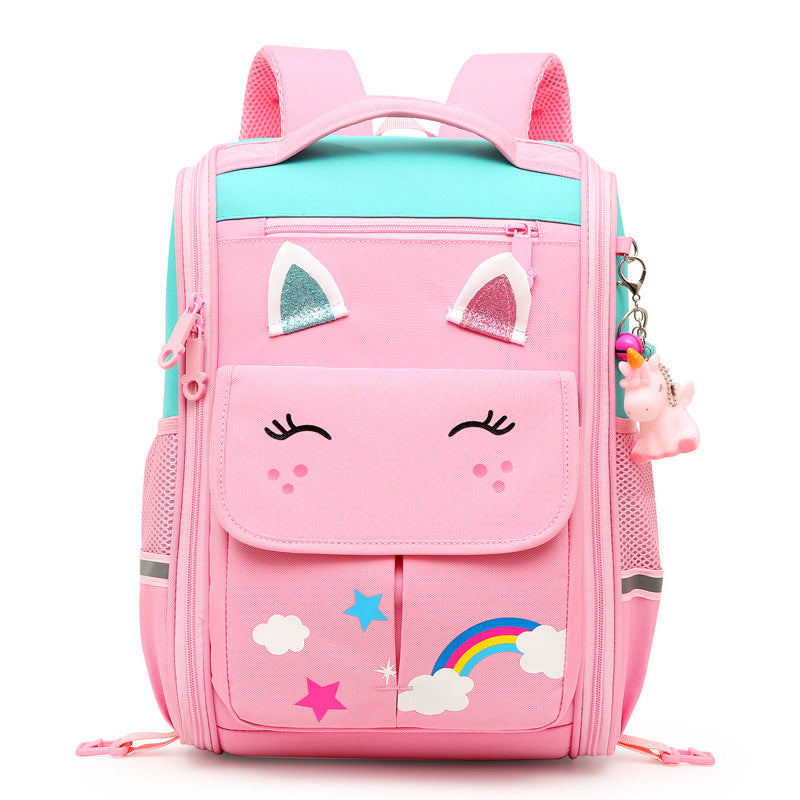 Jort | Trolley schooltas voor kinderen met dierenmotief - Roze groen