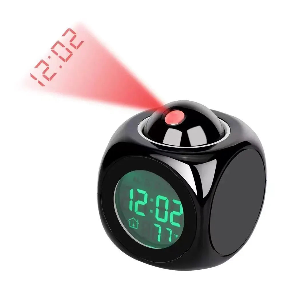 Kai | Projectiewekker met temperatuur en dubbel alarm - Zwart