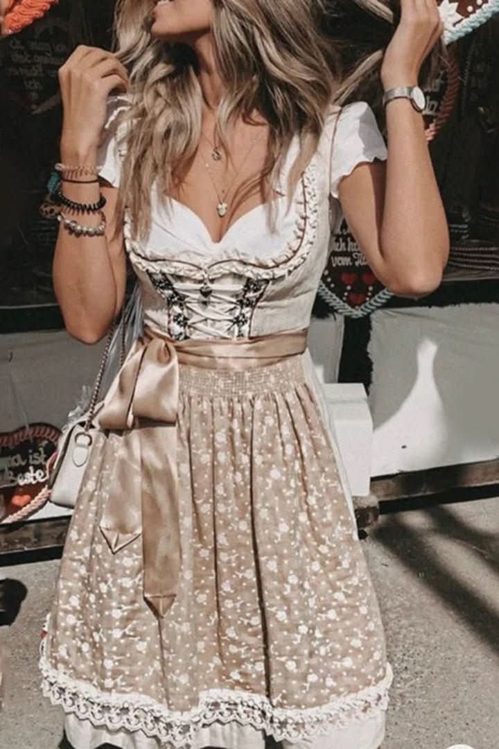 Katja | Dirndl midi jurk met korset en bloemenprint - view 3