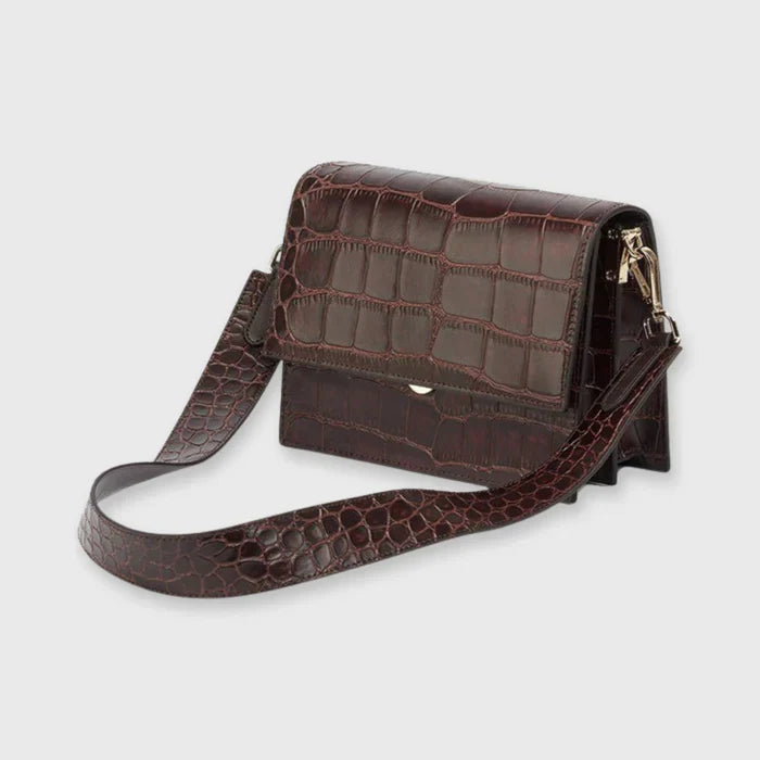 Klaartje | Schoudertas dames met krokodillenprint - Bruin