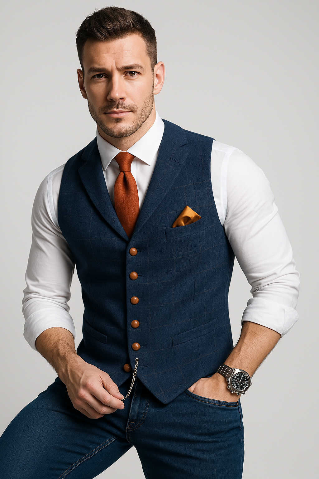 Klaas | Geruit tweed gilet voor heren - view 2