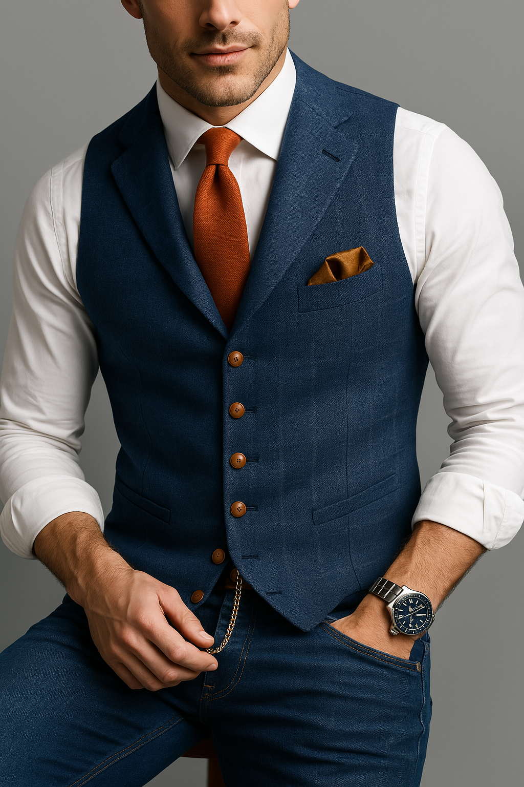 Klaas | Geruit tweed gilet voor heren - Blauw