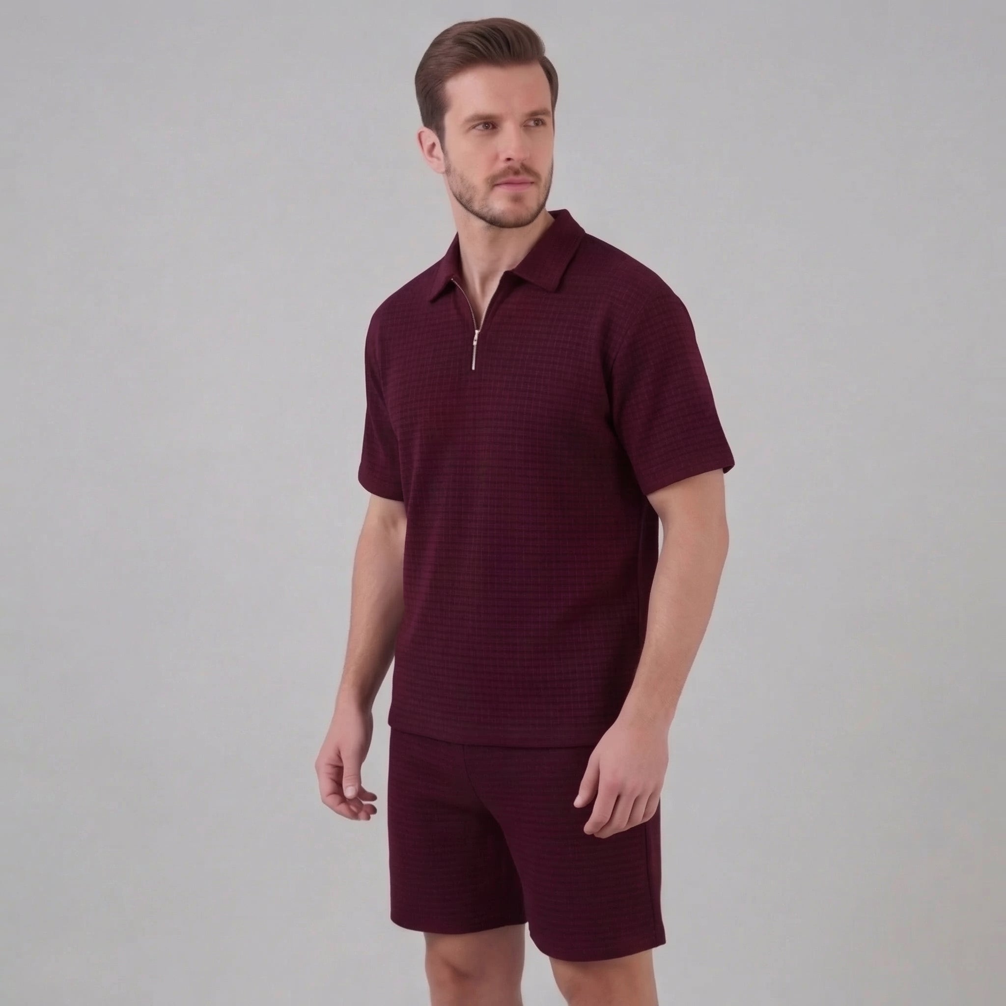 Koen | Wafelknit set voor heren met polo en korte broek - view 15