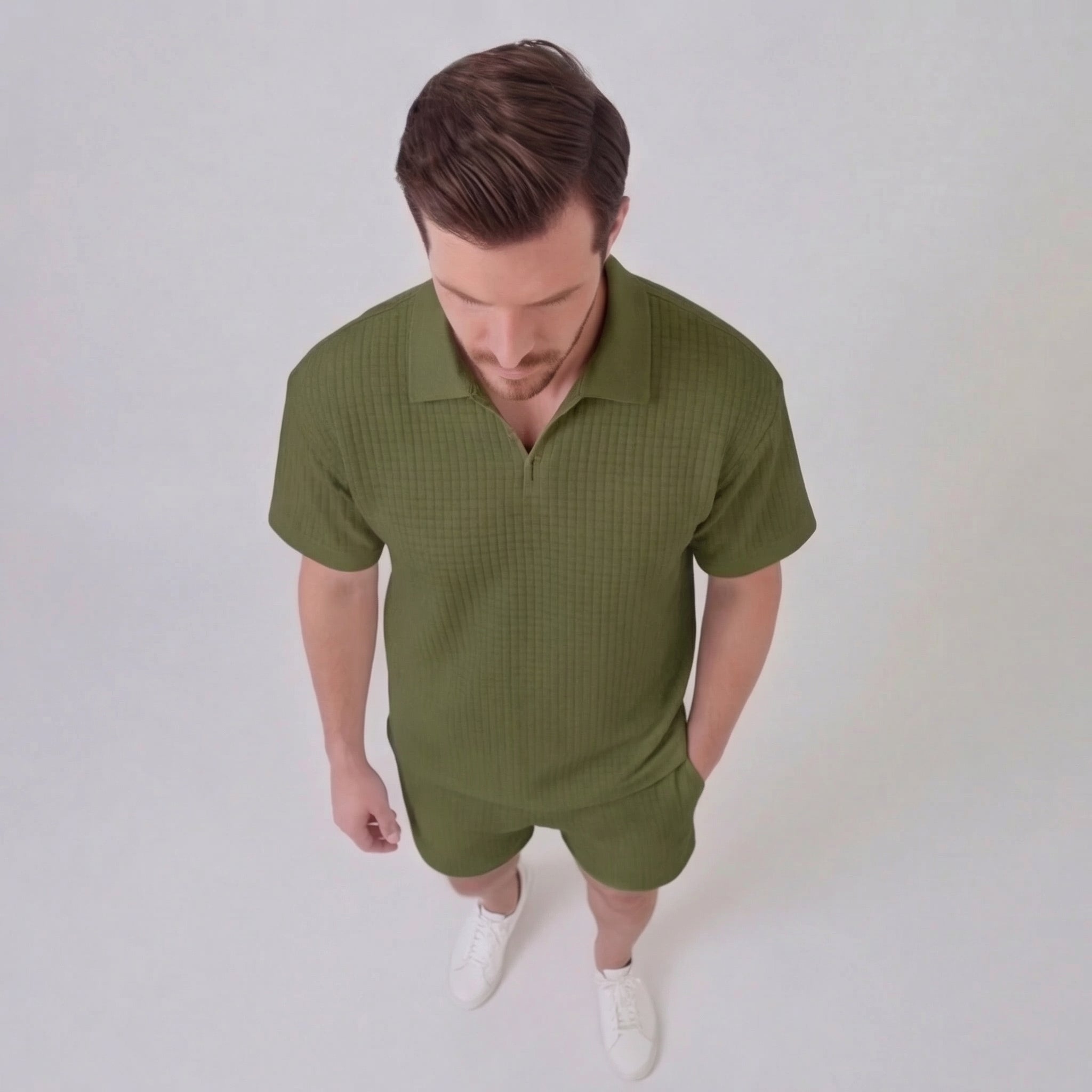 Koen | Wafelknit set voor heren met polo en korte broek - view 20