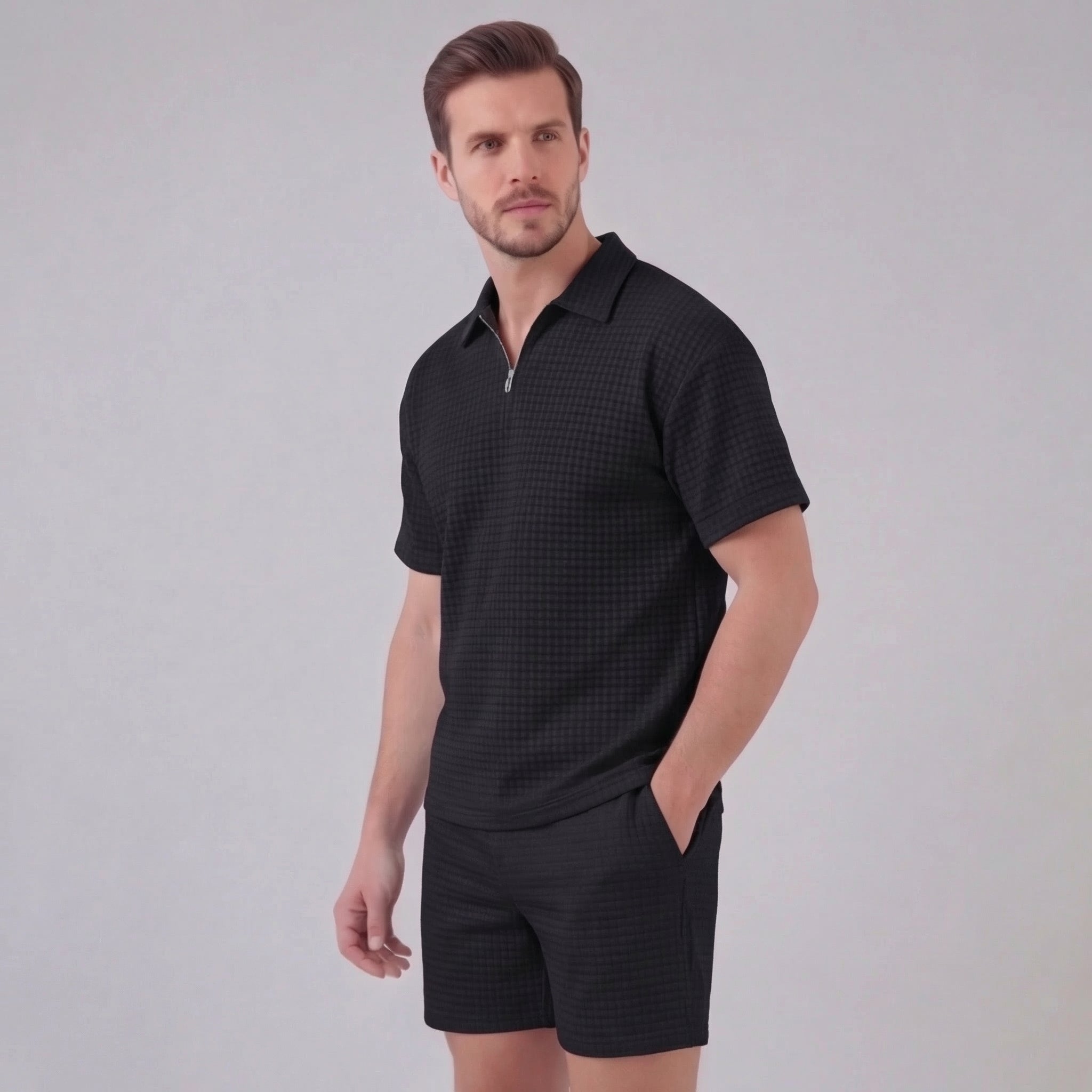 Koen | Wafelknit set voor heren met polo en korte broek - view 21