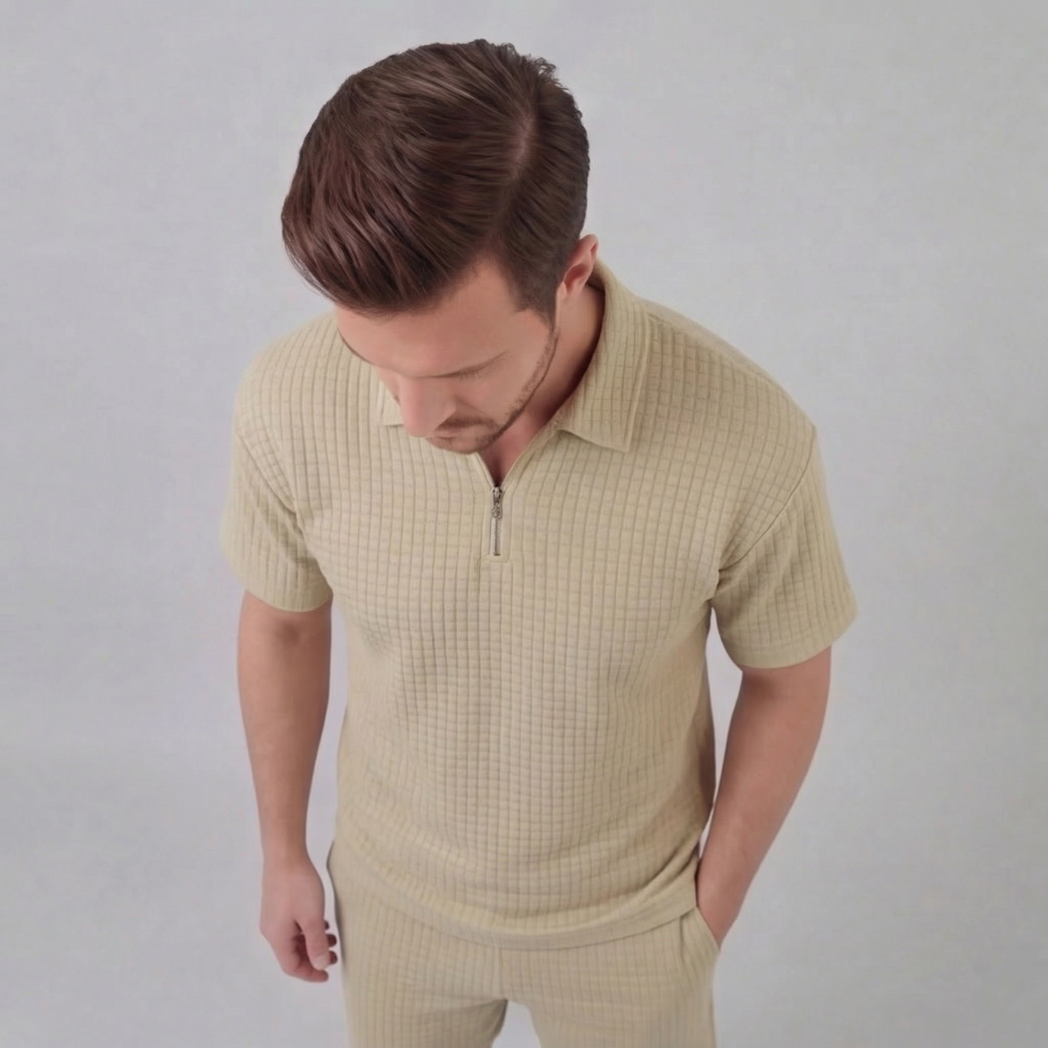 Koen | Wafelknit set voor heren met polo en korte broek - view 9