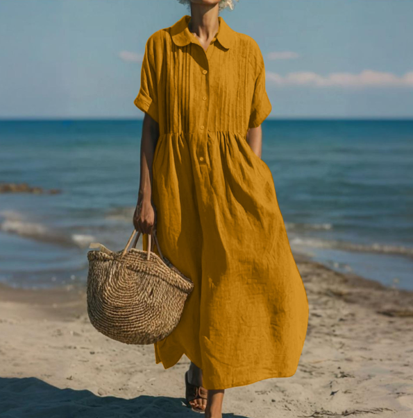Laura | Katoenen blousejurk voor dames - Camel